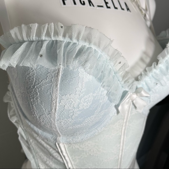 36D/M/L 2pc VS Victoria’s Secret I DO Bridal White lace ruffle babydoll garter - Picture 6 of 16